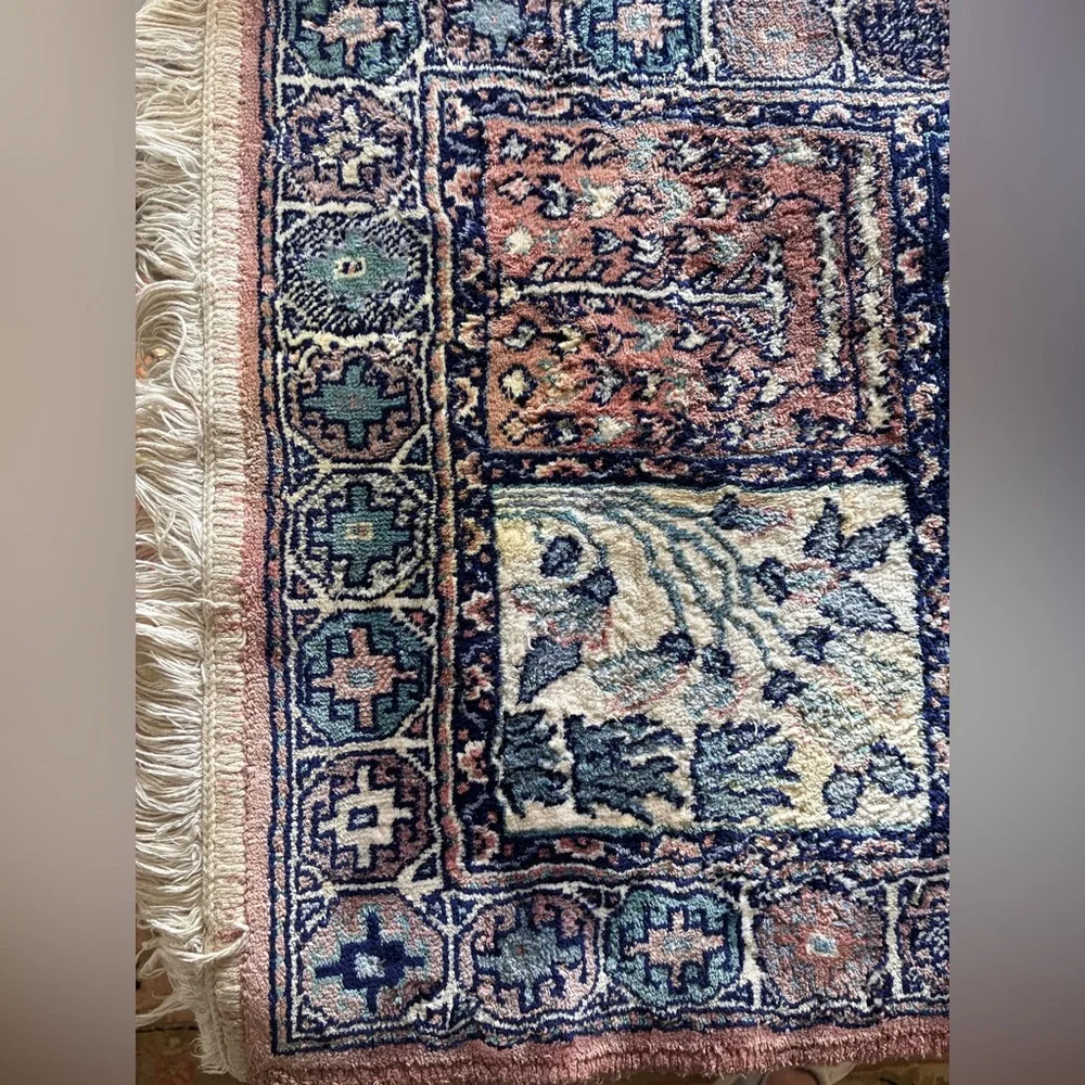 Vintage Patchwork Floral Area Rug - Blue, Teal & Pink 19”x30”